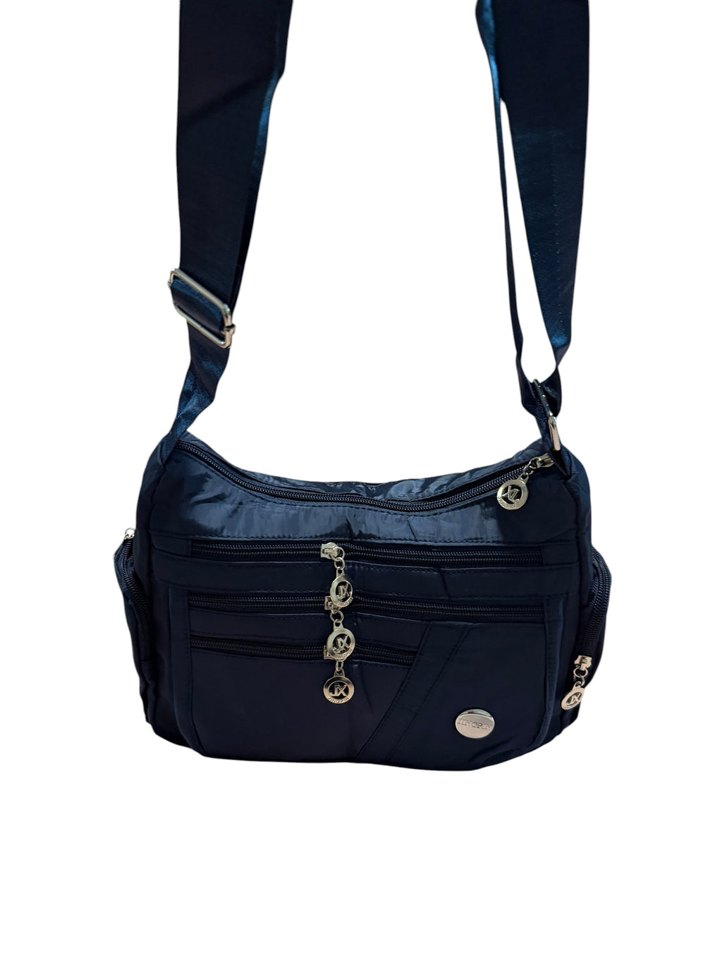 Brand New Navy Blue Nylon Crossbody Bag Multi Zip Lightweight Shoulder Travel Handbag