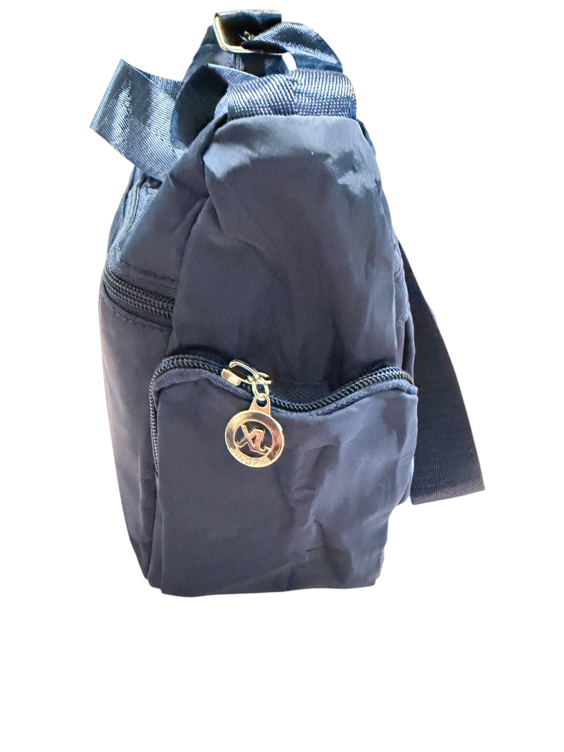 Brand New Navy Blue Nylon Crossbody Bag Multi Zip Lightweight Shoulder Travel Handbag