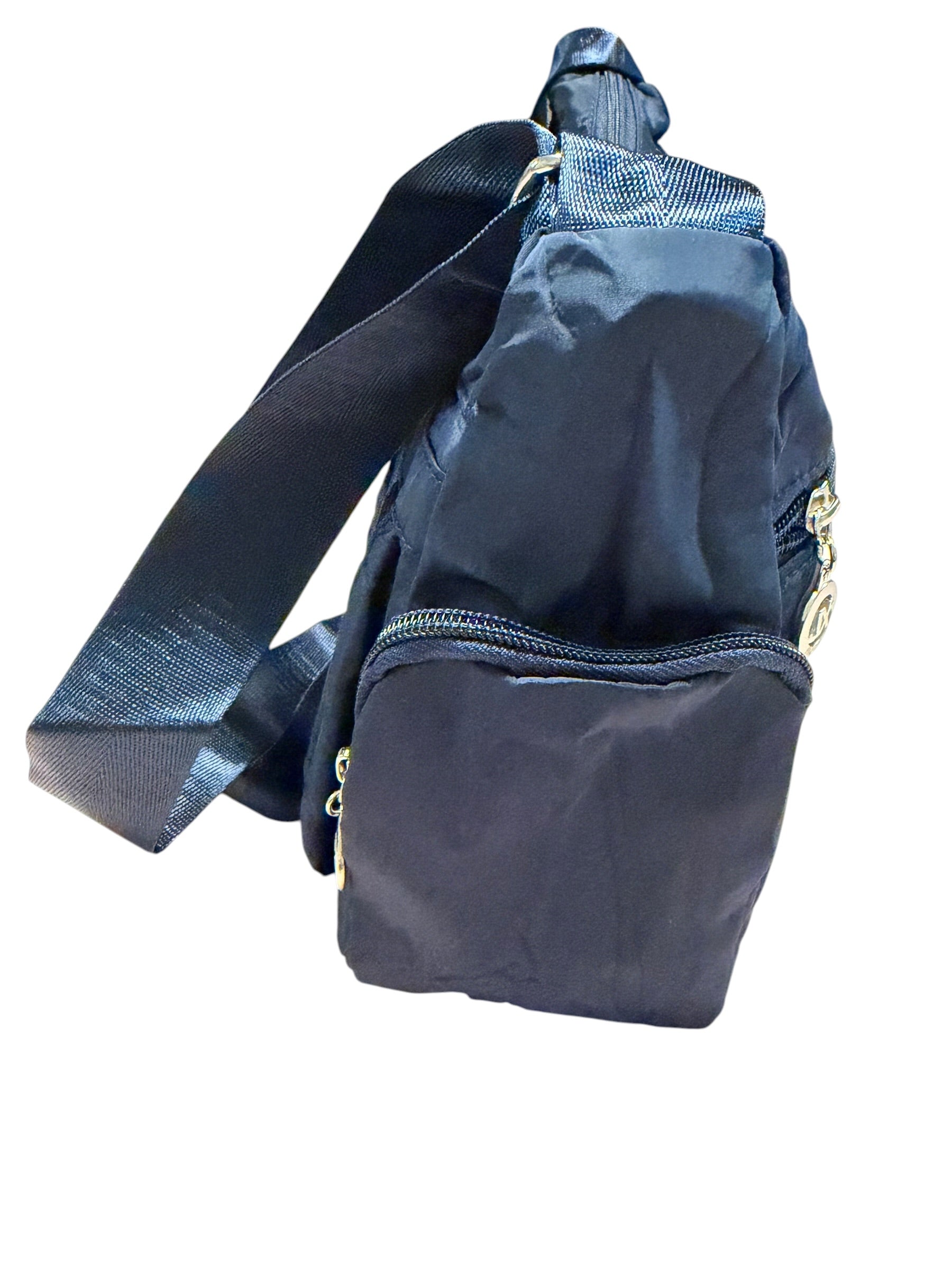 Brand New Navy Blue Nylon Crossbody Bag Multi Zip Lightweight Shoulder Travel Handbag