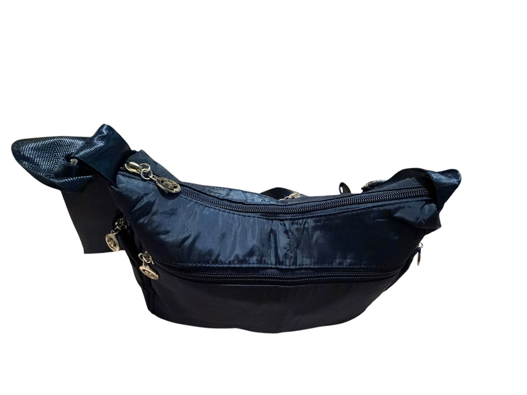 Brand New Navy Blue Nylon Crossbody Bag Multi Zip Lightweight Shoulder Travel Handbag