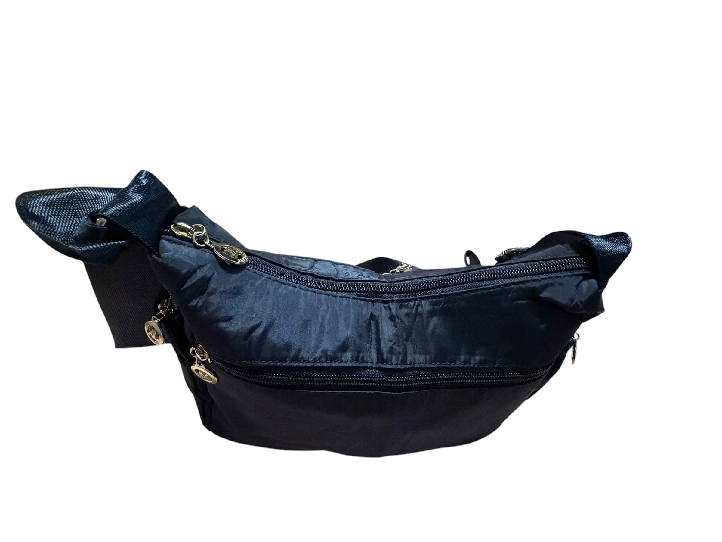 Brand New Navy Blue Nylon Crossbody Bag Multi Zip Lightweight Shoulder Travel Handbag