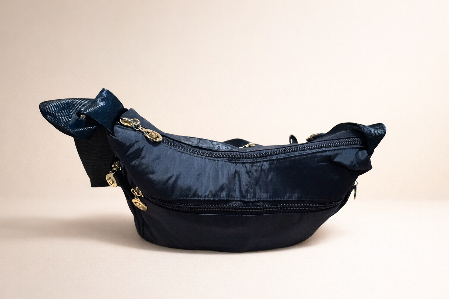 Brand New Navy Blue Nylon Crossbody Bag Multi Zip Lightweight Shoulder Travel Handbag