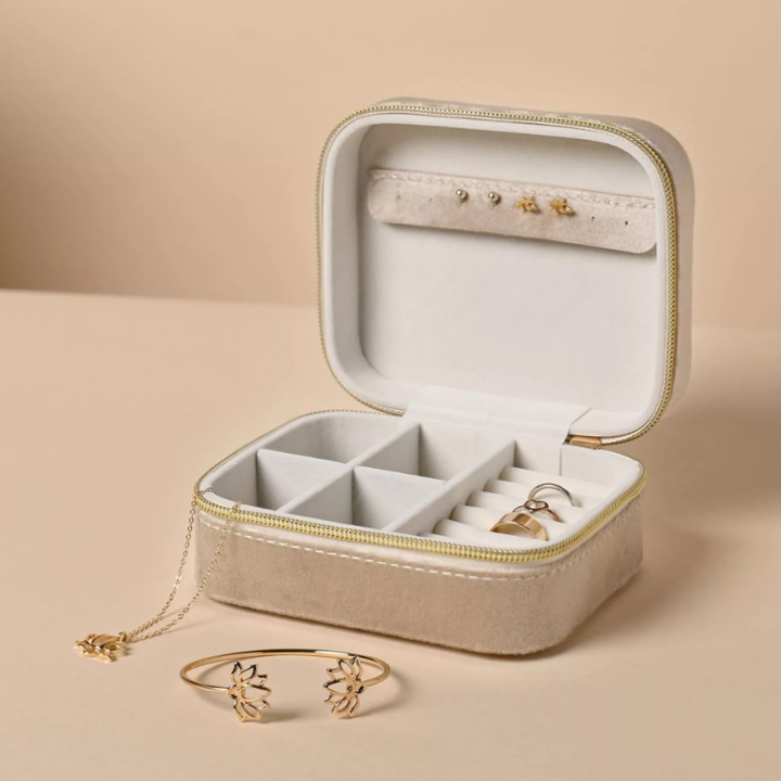 Sophia Lane Velvet Jewellery Box Bundle Set Pink & Champagne Travel Jewellery Organisers Gift for Her