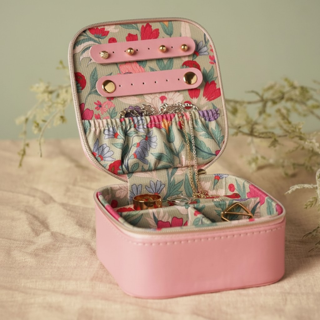 Sophia Lane Pink Travel Jewellery Box Floral Jewellery Organiser Gift for Her