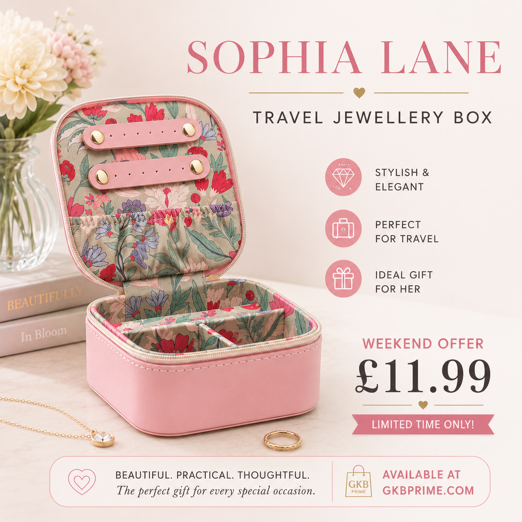 Sophia Lane Pink Travel Jewellery Box Floral Jewellery Organiser Gift for Her